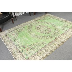 Vintage 5.8x8.8ft tapis turc classique vert Beige Patchwork laine salon tapis Latex support Rectangle rayé couloir - Product Image 5