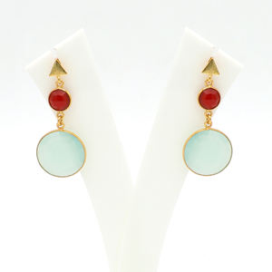 Dua Boucles d'oreilles à la mode en laiton cornaline et calcédoine bleue Boucles d'oreilles faites à la main en plaqué or 18 carats Bijoux de mariage - Product Image 2
