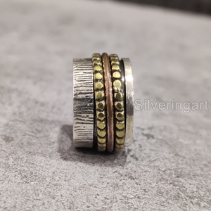 Large bande Spinner bague de méditation en argent sterling 925 bague de pouce pour femme Fidget bijoux faits à la main Fine anxiété bague Spinner pour hommes - Product Image 3