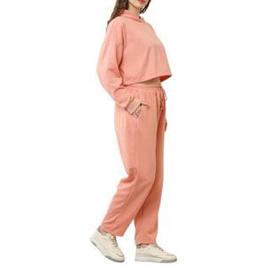 Conjunto de 2 Piezas Ecológico y Casual para Mujer, Otoño, Top Corto, Sudadera con Capucha, Pantalones Deportivos, Personalizable, Largo Completo - Product Image 3
