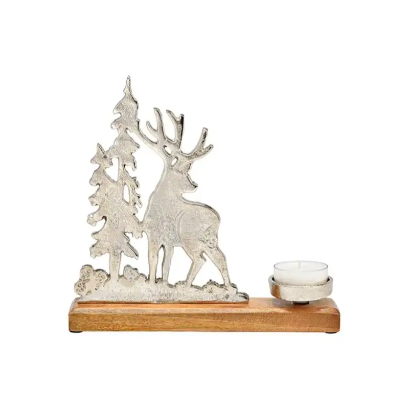 Ornement décoratif unique en aluminium et bois pour sapin de Noël et lampe chauffe-plat de renne pour décorations de Noël