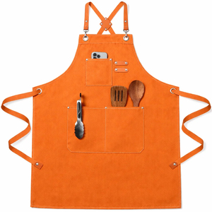 Orange Heavy Duty Canvas Sleeveless Bib <b>Apron</b> with Multiple Pockets for Cooking Daily Use Classic Style Woven Design - Product Image 1
