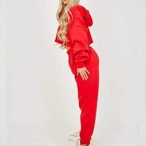 Women Crop <b>Hoodie</b> Raw Hem Sweat Suit Two Piece Set Fashion Casual Tracksuit Lounge Wear Jogger Set Outfit Streetwear - Product Image 2
