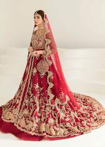 Superbe broderie lourde Dabka travail sur la belle soie Kurta Lehenga robe vêtements de mariage embelli cristal perles de verre pierre - Product Image 2