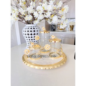 Best Quality Large Size Metal and Glass Canister With Solid <b>Marble</b> Lid Round Shape Table Top Kitchen Utensils Tools Containers - Product Image 3