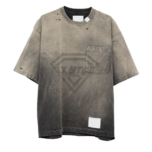Vente en gros T-shirts épais 100% coton col rond uni vintage T-shirt personnalisé imprimé lavé à l'acide pour hommes - Product Image 6
