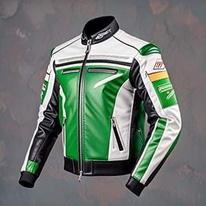 Chaqueta de Motociclista de Invierno Impermeable de Piel de Cordero para Hombre, Diseño Clásico de Carreras, Bolsillos con Cremallera, Paneles Multicolores - Product Image 3