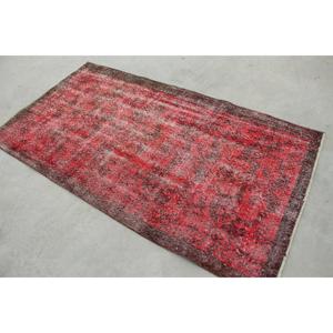 Turkish Rug, 3.6x6.6 ft Accent Rug, <b>Red</b> Abstract <b>Wool</b> Vintage Rug - Product Image 4