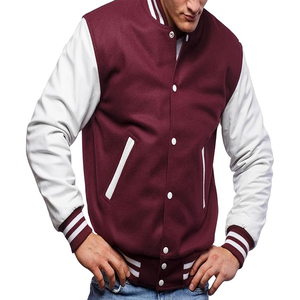 Veste universitaire à logo personnalisé très vendue, col montant, baseball, bomber universitaire avec manches en cuir véritable, contraste de couleurs printemps - Product Image 4