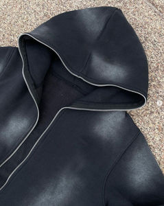 Ensembles de sweats à capuche et de pantalons de survêtement délavés au soleil pour hommes survêtements personnalisés en coton à fermeture éclair complète - Product Image 4