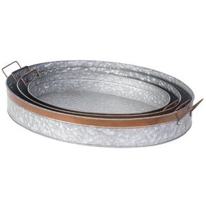 Juego de 3 bandejas galvanizadas de forma ovalada de diseño moderno bandeja galvanizada de alta calidad con asas para decoración del hogar bandeja de artículos de mesa - Product Image 1