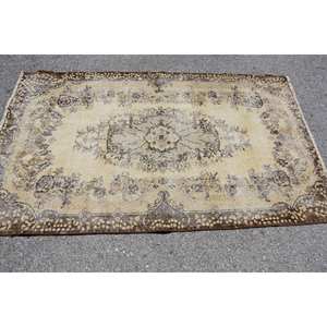 Alfombra turca de área grande Vintage, diseño de retazos beige y marrón, estilo clásico, 3,9x6,5 pies, para dormitorio, Material de lana con respaldo de látex - Product Image 3