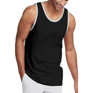 Camiseta sin Mangas Negra para Hombre, Cuello Redondo, Tejido de Punto, Color Sólido, Estilo Vintage, Ecológica, Transpirable, de Secado Rápido, Spandex/Poliéster - Product Image 2