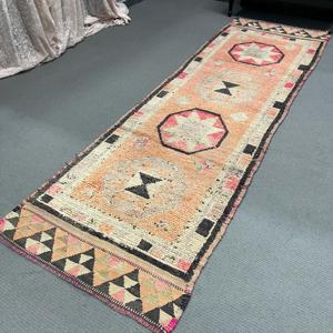 Vintage Turkish <b>Runner</b> <b>Rug</b> 3.1x10.1 ft, Orange Pink Abstract <b>Rug</b> - Product Image 5