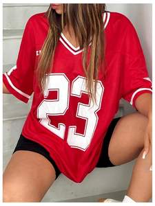 เสื้อเจอร์ซีย์ฟุตบอลคอวีขนาดใหญ่พิเศษใส่สบายมีสไตล์ยูนิเซ็กส์ใส่ Y2k - Product Image 4