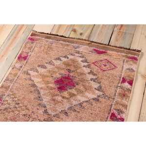 2.6x11.1 ft Vintage Runner Rug, <b>Brown</b> Pink Turkish Plants & trees <b>Wool</b> Rug - Product Image 5