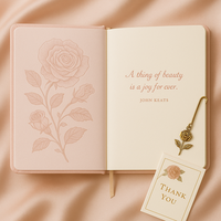 Carnet en velours rose LABON A5, journal à couverture rigide romantique à fleurs roses avec fleur 3D pour cadeau de mariage et journal personnel