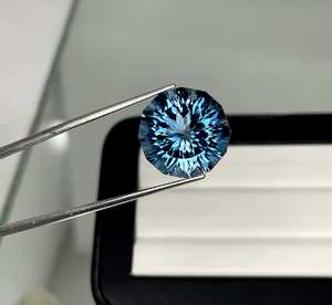 พลอยอัญมณีธรรมชาติ17 CT 100% ลอนดอนสีฟ้าบุษราคัมทรงกลมตัดละเอียดพลอยหลวม - Product Image 1