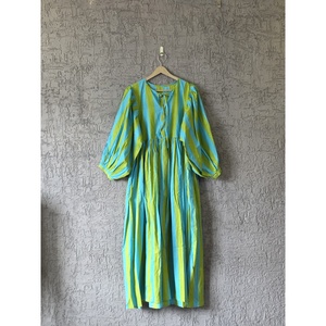 Brilliant Yellowish-Green <b>Boho</b> Maxi <b>Dress</b> Elegant Empire Waistline Customizable Breathable <b>Summer</b> Floor-Length for Leisure - Product Image 3