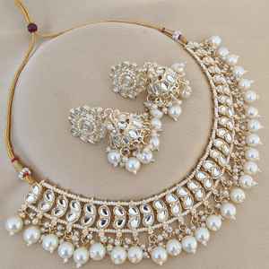 สร้อยคอเครื่องประดับ kundan คุณภาพพรีเมี่ยมพร้อมต่างหู jumki สวยเหมาะสำหรับผู้หญิงทุกโอกาสชุดราคาไม่แพง - Product Image 5