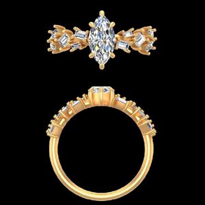 Anillo de Diamantes Marquise y Baguette de 1.41ct, Oro Amarillo de 14k/18k, Diseño en Racimo, para Novia, Boda, Aniversario, Joyería Fina Personalizada - Product Image 2