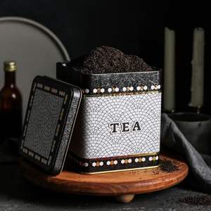 Boîte carrée en fer blanc à couvercle coulissant de 1.8 L 120x120x137mm motif mosaïque géométrique pour le stockage des dosettes de café - Product Image 3