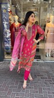 Traje Salwar Pakistaní de Rayón de Seda Fox Art, Diseño en Relieve Estilo Indio Multicolor, Ropa para Mujer, Precio al por Mayor en Stock
