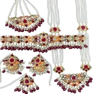 ชุดเครื่องประดับเจ้าสาวพลอยเทียมพร้อมสร้อยคอหนักและ Tikka นำเข้าคุณภาพจากโรงงานล่าสุด - Product Image 6