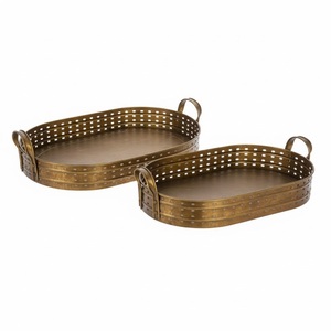 Plateau de service en fer blanc galvanisé avec poignée, forme ovale vintage, plateau de service pour la table de fête de style campagnard - Product Image 4