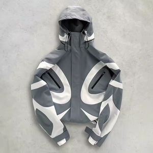 เสื้อแจ็คเก็ตผู้ชายแบบมีฮู้ด สไตล์วินด์เบรกเกอร์ ซิปหน้า ตกแต่งลายปะติดและลายซับลิเมชั่น สำหรับกิจกรรมกลางแจ้ง ลำลอง ใส่ได้ในฤดูใบไม้ร่วง รับผลิตตามสั่งขายส่ง - Product Image 3