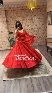 Bandhani especial indio impreso Lehenga Choli étnico elegante Color naranja Choli último Festival boda ropa clásica para mujeres - Product Image 6