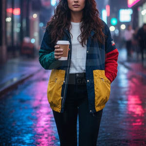 Chaqueta Color Block Chaos Estilo Urbano de los 90 para Mujer, Patrón Abstracto, Ropa de Calle, Prenda Exterior para un Estilo Casual Urbano Atrevido - Product Image 3