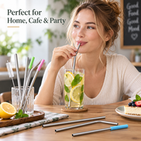 Lot de pailles réutilisables en acier inoxydable 304, droites et courbées, avec brosse, pour jus, café, lait, thé, gobelets