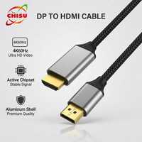 Câble actif DP vers HDMI 4K60Hz avec coque en aluminium et connecteurs plaqués or pour moniteur, téléviseur, projecteur, ordinateur