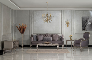 Luxury Royal Style Silver Painted Wood Armchair <b>with</b> Premium Grey Fabric Upholstery and Ornate Hand-Carvings - Product Image 5