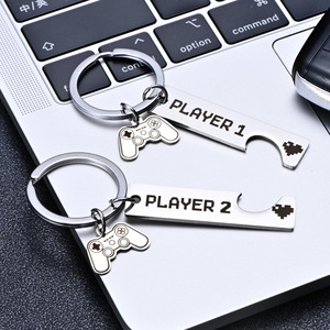 Divertido juego llavero gamer regalos llavero jugador 1 2 parejas a juego llaveros colgante amante regalos Metal Gamer Player llavero - Product Image 5