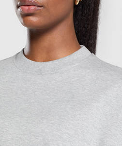 100% coton gris clair surdimensionné goutte épaule manches longues pull col rond sweats femmes personnalisé bouffée impression sweats - Product Image 5