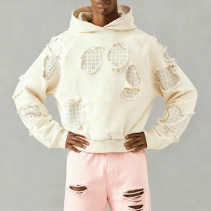 Sweat à capuche surdimensionné personnalisé de haute qualité, effet usé, 100% coton, tissu éponge français, hiver, manches épaisses, strass - Product Image 1