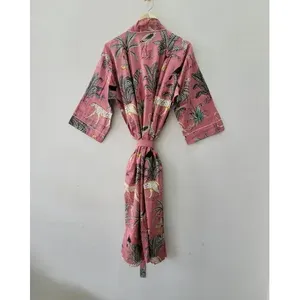 Kimono de algodón de talla única con estampado animal, conjunto de bata de baño transpirable para familias, ideal para el hogar en invierno, lavable a máquina. - Product Image 2
