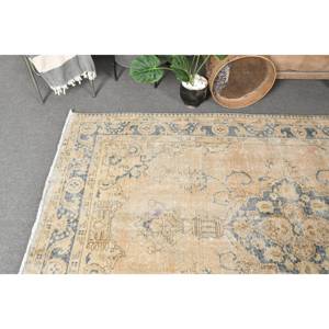 Tapis en laine bleu beige classique 5.2x8 pieds Design patchwork turc fait à la main pour salon ou chambre à coucher pour adolescents - Product Image 2