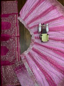 Most Selling Real Mirror Embroidery Work With Cancan & Canvas Patta Indian Pakistani Clothing Lehenga Choli Women <b>Lace</b> Fabric - Product Image 5