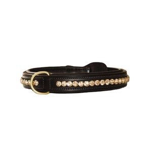Superior Quality Leather <b>Dog</b> <b>Collar</b> With Soft Padded & Light Golden Crystals Work Supplier Wholesaler & Manufacturer - Product Image 1