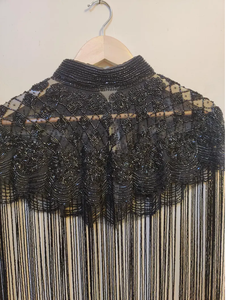 Poncho brodé de créateur avec décorations en cristal perlé, tissu en organza antistatique, franges à la main, robes de soirée élégantes pour - Product Image 3