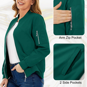 Chaqueta Bomber de Lona Personalizada para Mujer, de Alta Calidad, Impermeable, de Secado Rápido, Transpirable, Cortavientos, con Cierre de Cremallera, Tinte Liso, para Otoño - Product Image 4