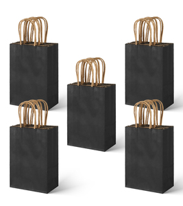 Sacs en papier kraft classiques avec poignées torsadées, impression flexo, fermeture à bouton, noir, marron, blanc, pour les affaires, le shopping, l'emballage alimentaire - Product Image 2