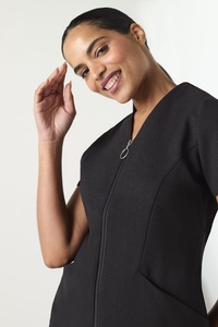 Ensemble de blouses médicales noires EVERGLOW pour femmes, col en V, fermeture éclair sur le devant, pantalon, uniforme d'hôpital, en polyester tissé, détection d'aiguilles, sans couture - Product Image 5