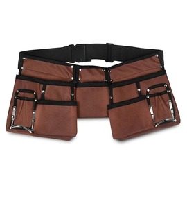 Ceinture porte-outils en tissu marron avec plusieurs poches et crochets métalliques pour le rangement d'outils de charpentier 2026 - Product Image 1