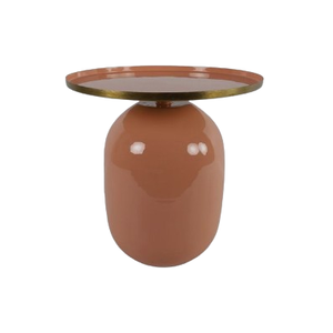 Meubles de décoration de maison de style moderne table d'extrémité en métal finition brillante or rose table d'extrémité meubles de salon à dessus arrondi - Product Image 3