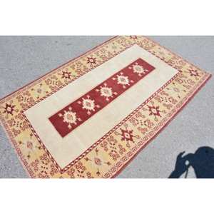 Vintage <b>Turkish</b> <b>Rug</b> 39 X 61 ft Beige and Red Patchwork Design Flat Weave Wool PP Material for Living Room Decorations - Product Image 4