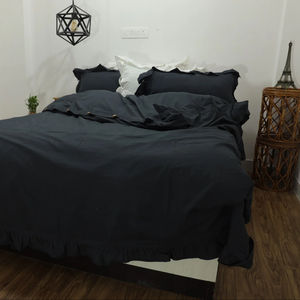 Juego de 3 Uds de ropa de cama de algodón 100% Natural, juego de sábanas con volantes negros, venta al por mayor - Product Image 1